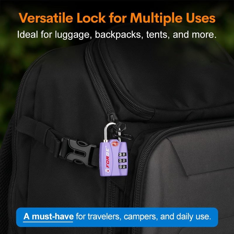 Forge Luggage Locks TSA Approved 4 Pack Purple, Small Combination Lock with Zinc Alloy Body, Open Alert, Easy Read Dials, for Travel Suitcase, Bag, Backpack, Lockers. - Image 5